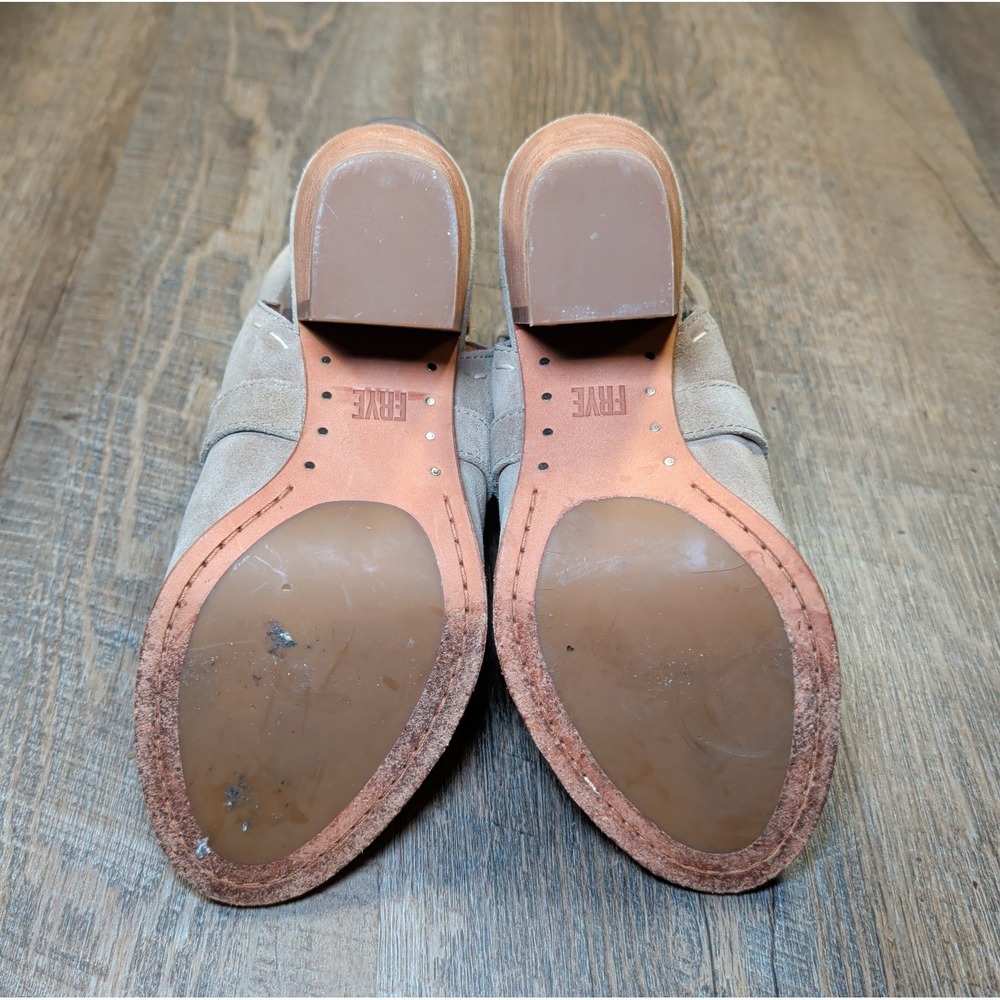 Frye Leather Dani Pickstitch Open Toe Sandals Ash Size 7M Chunky Heel Tan - Picture 10 of 12